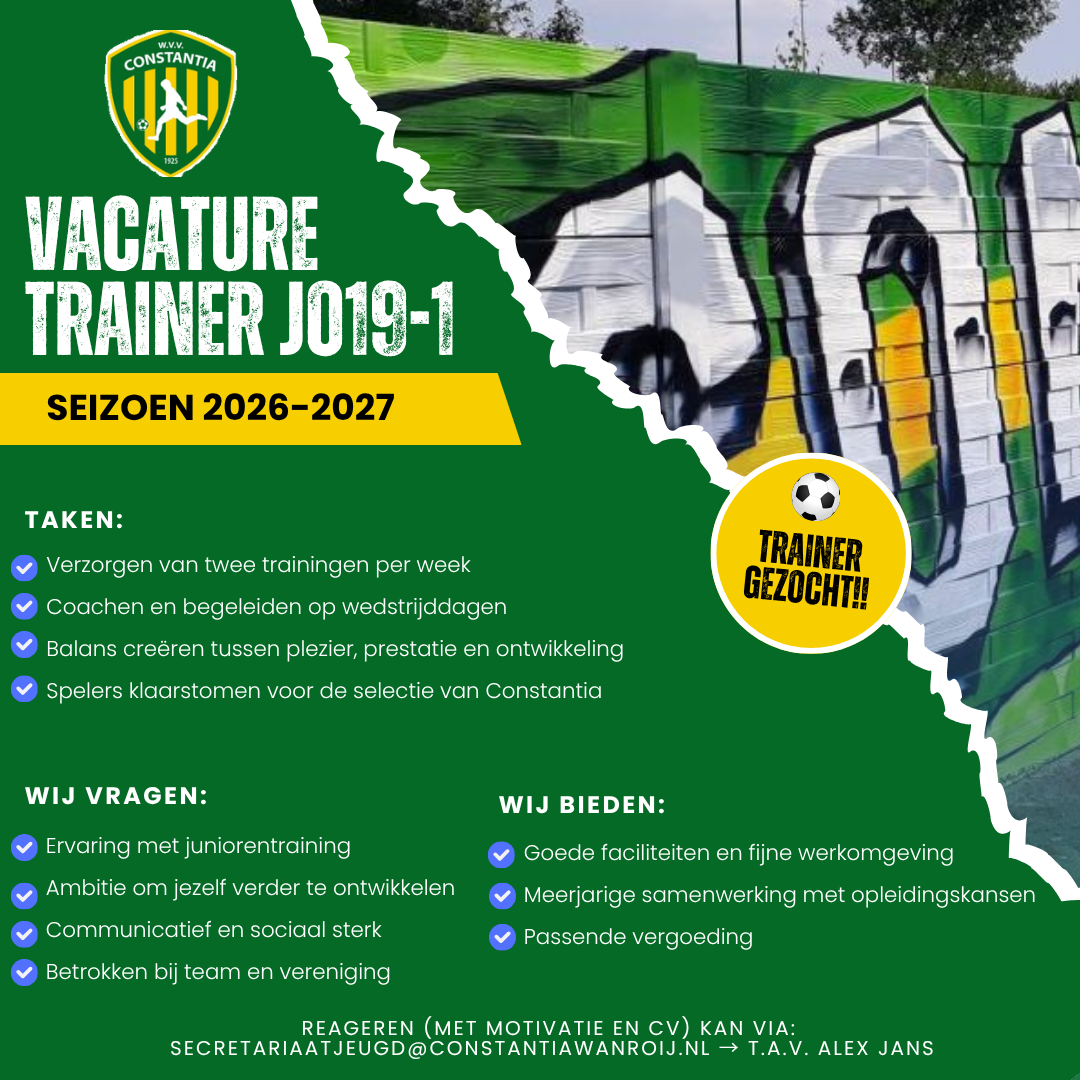 ❗Vacature Trainer JO19-1, seizoen 2026 - 2027❗