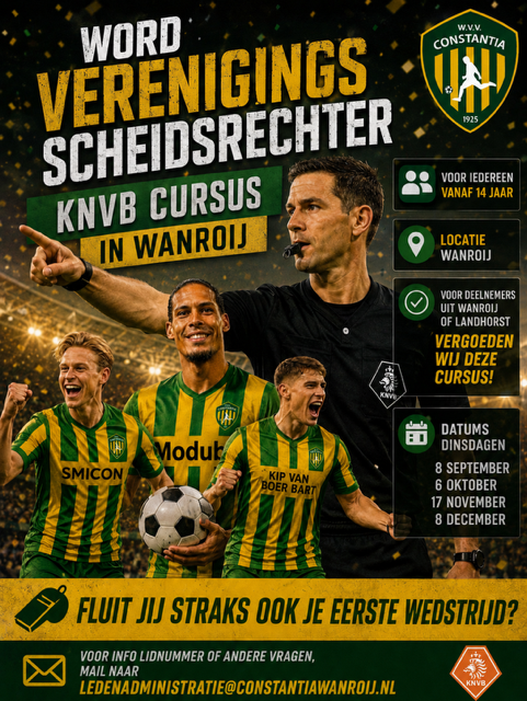Cursus KNVB Verenigingsscheidsrechter op Sportpark de Kwik in Wanroij